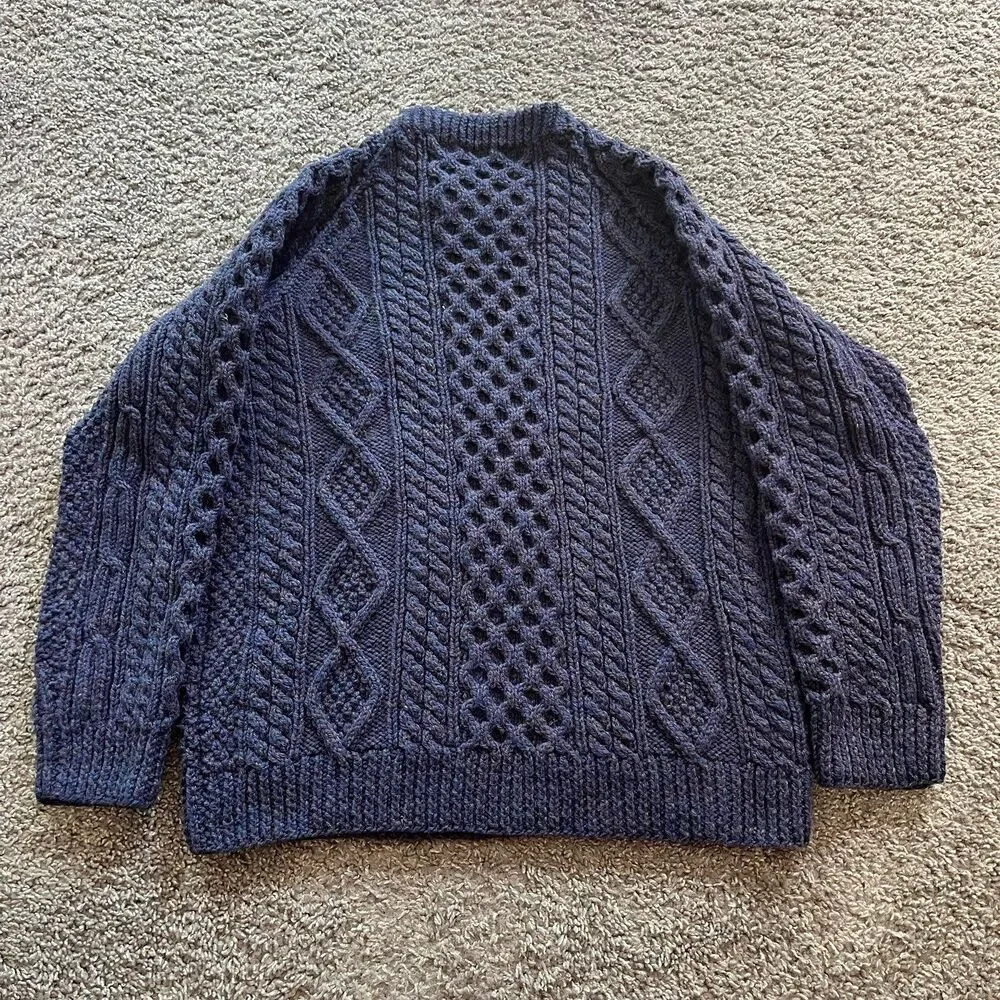 Vintage An Tuirne Ireland Sweater Wool Cable Knit Fisherman Chunky Blue Size L